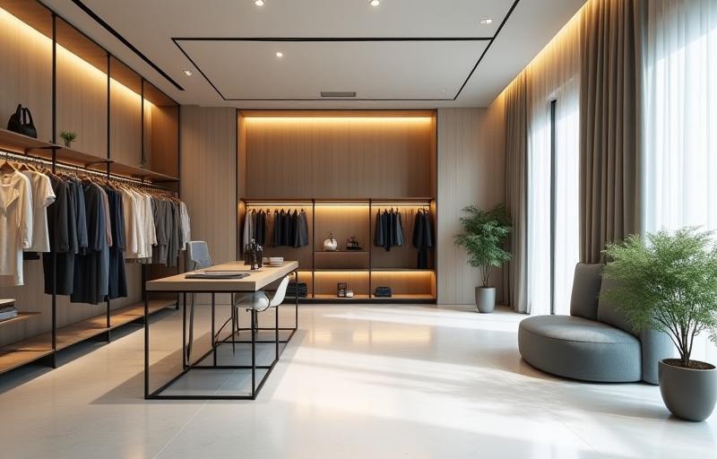 Interior view of a stylish fashion store or studio representing Stijl Webwinkel's aesthetic with clothing racks and tasteful decor.